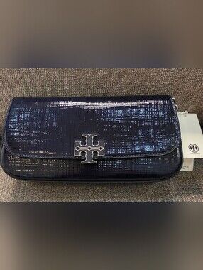 Tory Burch Britten Textured Patent Convertible Crossbody Navy